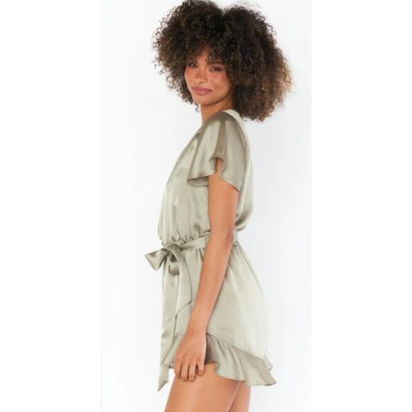 Show Me Your Mumu Luxe Satin Say I Do Romper Moss Green Size Small - Picture 2 of 13